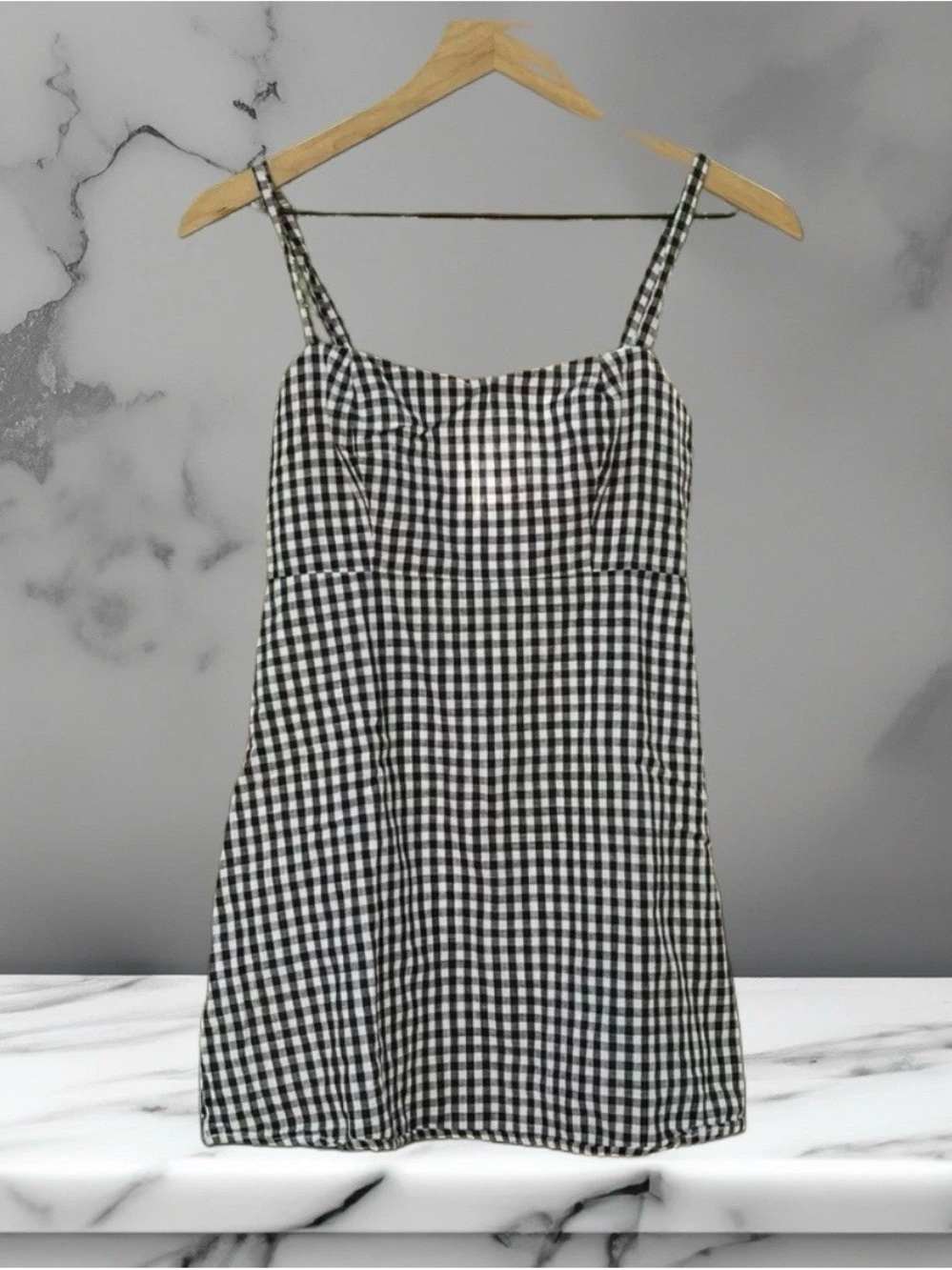 John Galt California Black & White Checked Gingham Cotton Mini Dress One Size